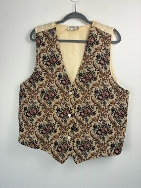 Vintage Tapestry Vest Floral Button Front